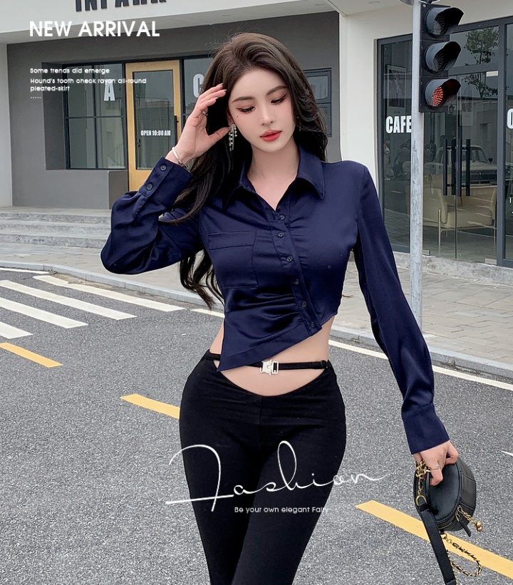 Satin obscure starry sky shirt placket long sleeve tops for women