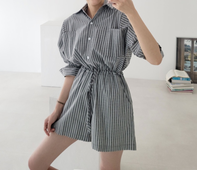 Korean style Casual spring all-match stripe jumpsuit