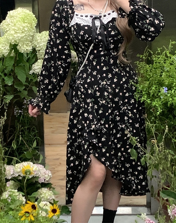 Chiffon floral split long sleeve dress for women