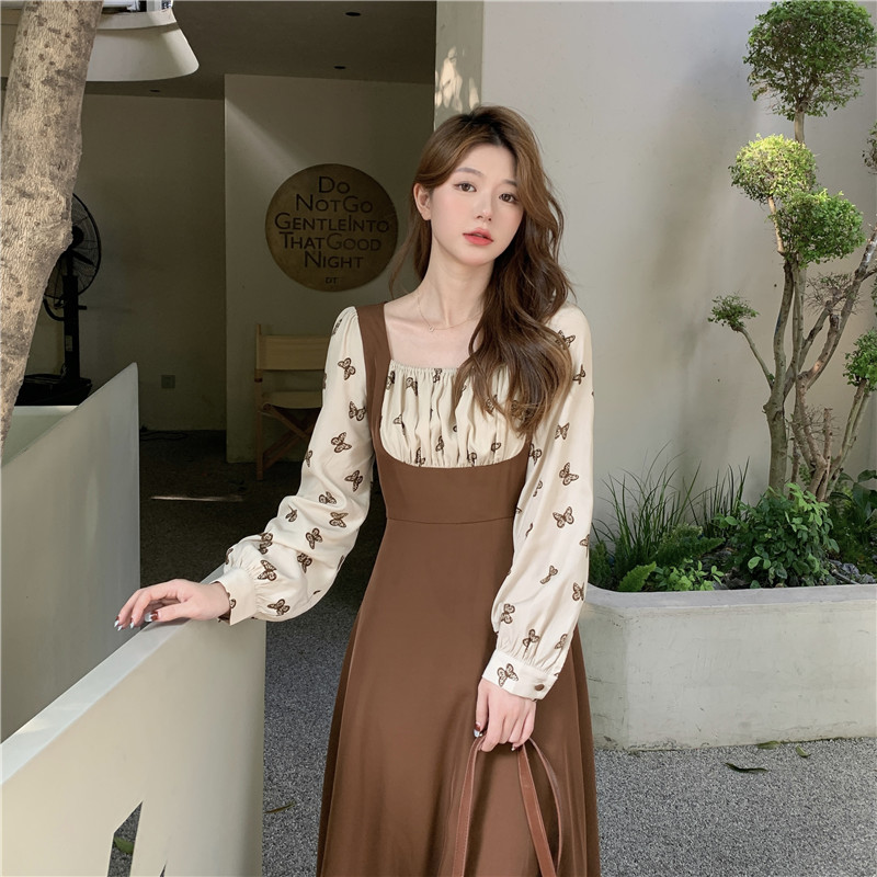 Mixed colors retro large yard dress for women
