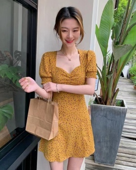 Puff sleeve short sleeve summer yellow dress for women
