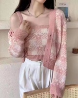 Sexy pullover college style lazy short sweater 2pcs set