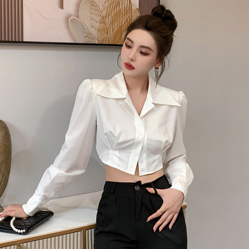 Irregular spring white shirt short commuting tops for women