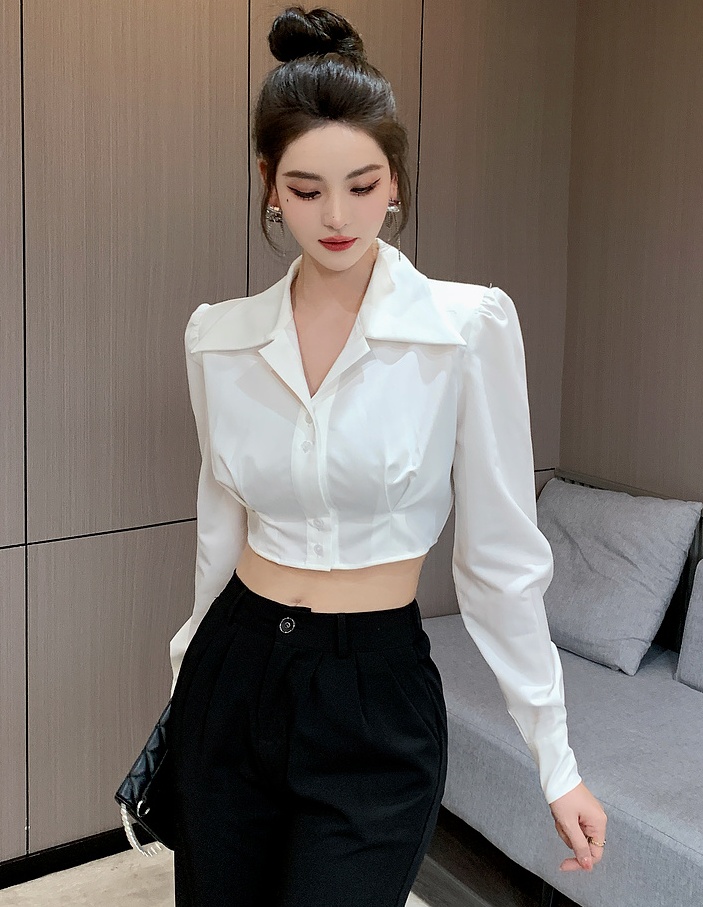 Irregular spring white shirt short commuting tops for women