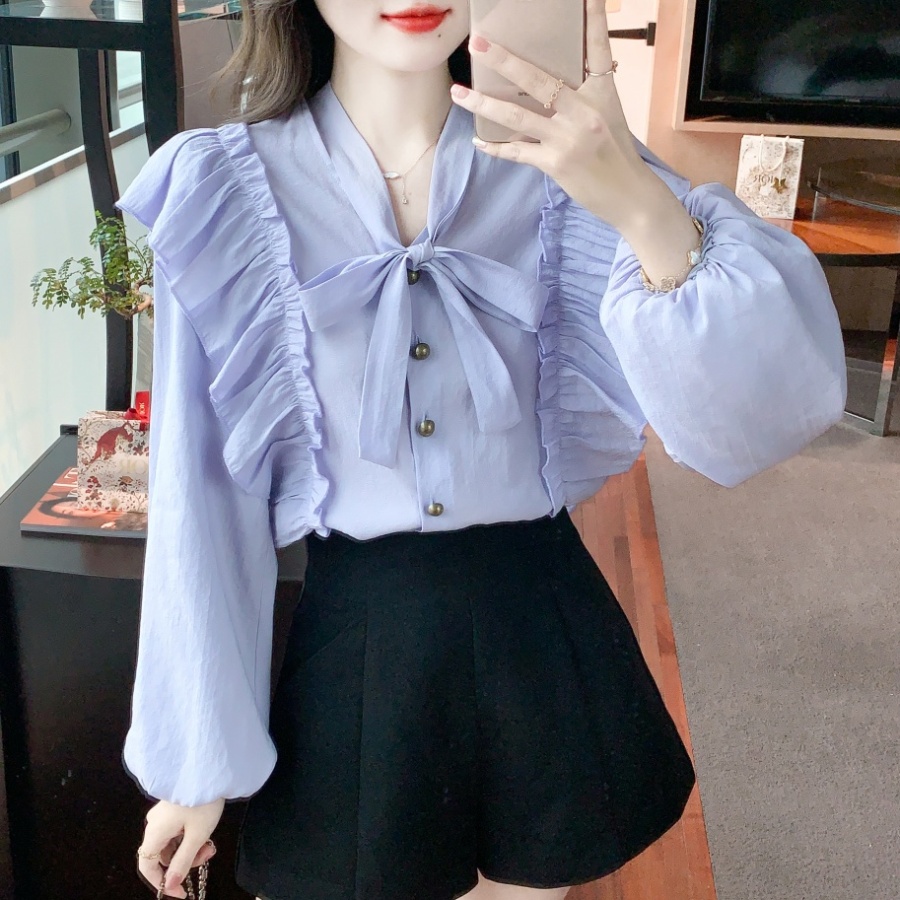Puff sleeve Korean style shirt spring small shirt for women