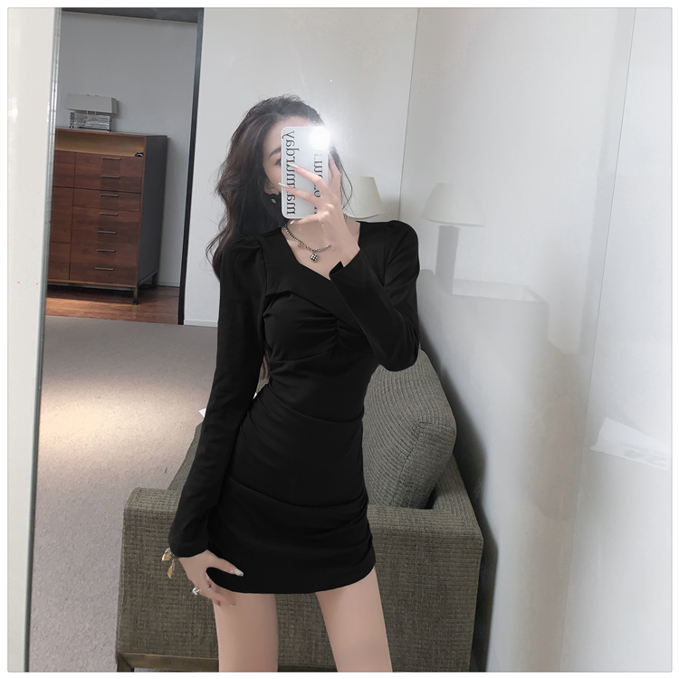 Tight package hip temperament dress spring sexy black T-back