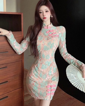 Lace slim dress retro cheongsam