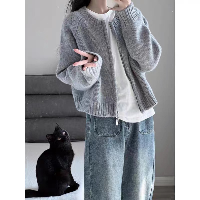 Retro lazy thick sweater spring gray cardigan for women