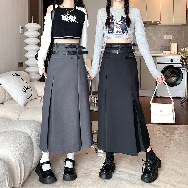 Gray long skirt slim business suit for women