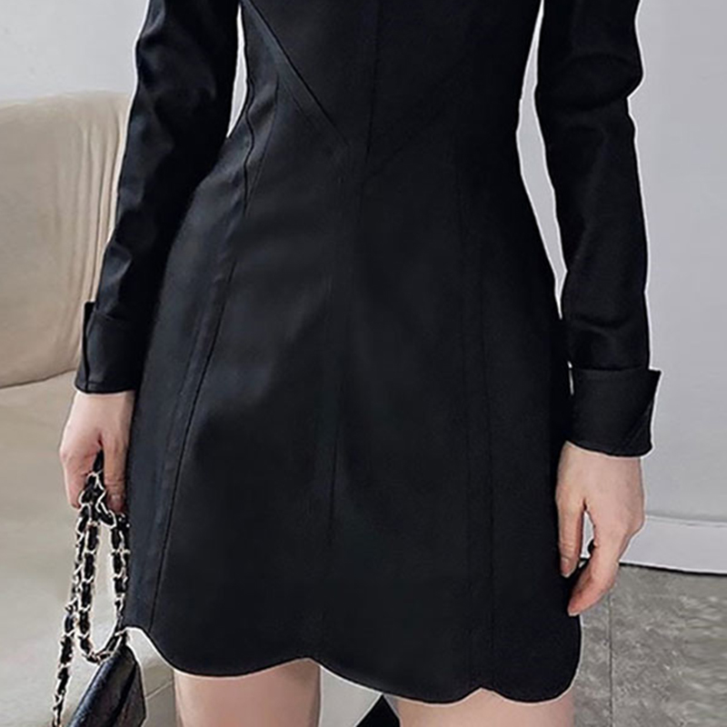 Ladies slim black retro spring dress for women