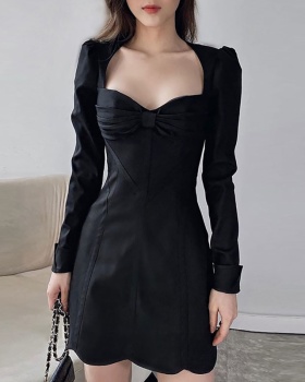 Ladies slim black retro spring dress for women