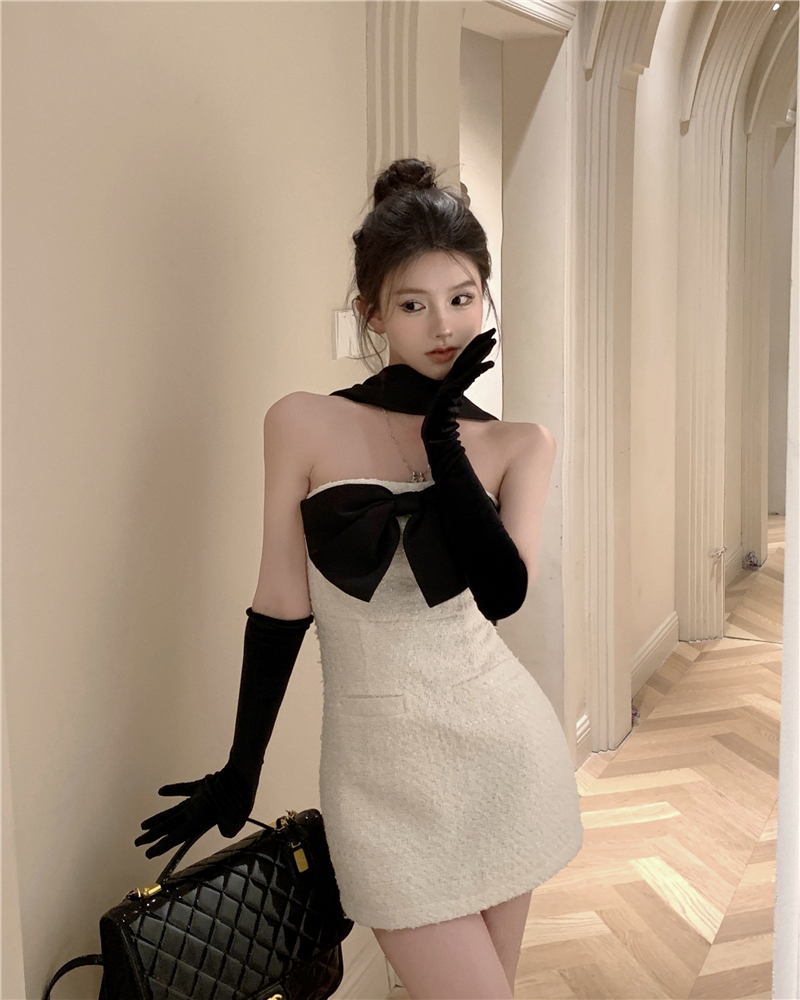 Halter wrapped chest bow fashion and elegant dress