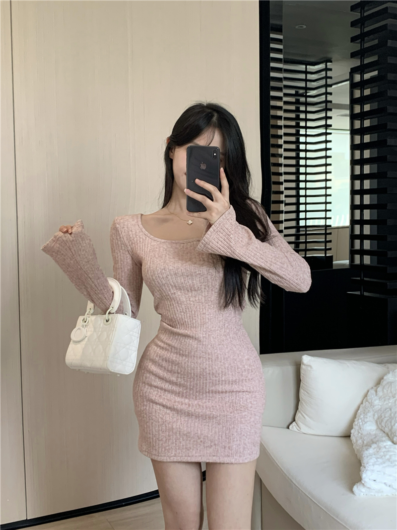 Knitted pure dress Korean style inside the ride T-back