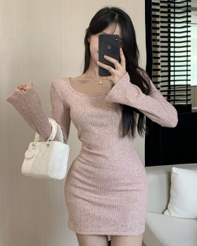 Knitted pure dress Korean style inside the ride T-back