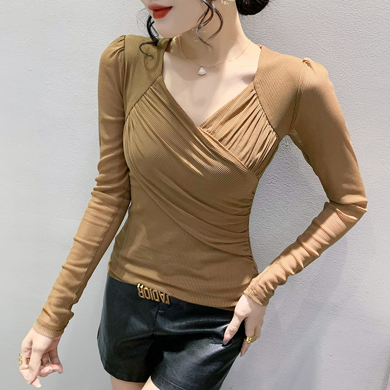 Long sleeve spring tops fashion bottoming shirt for women