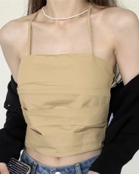 Wrapped chest short halter sling spicegirl black tops
