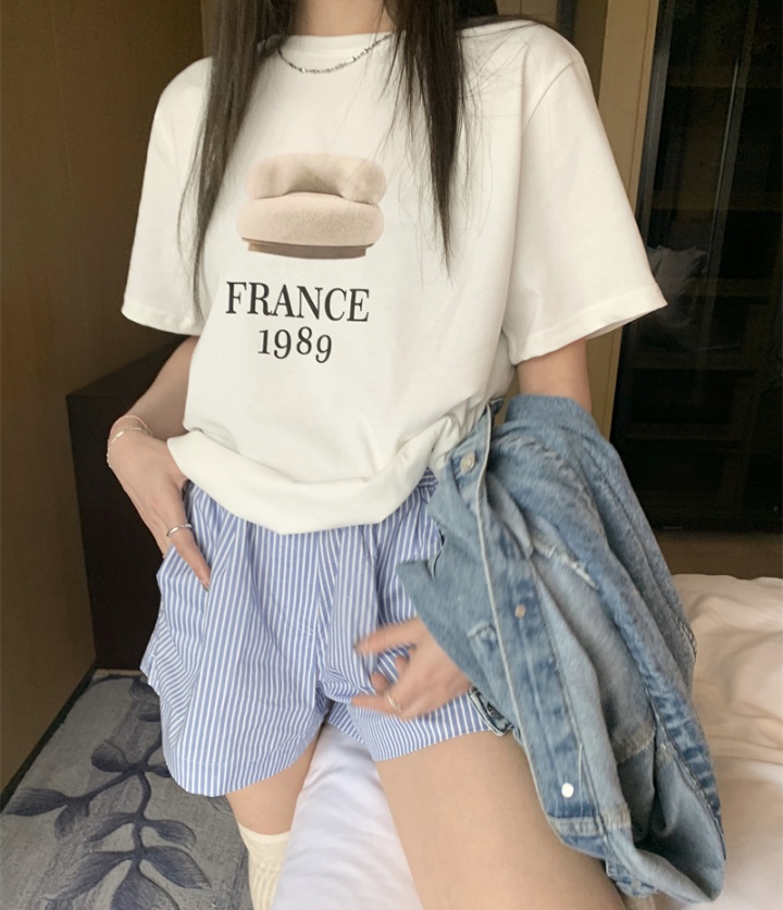 Printing round neck tops loose cozy T-shirt