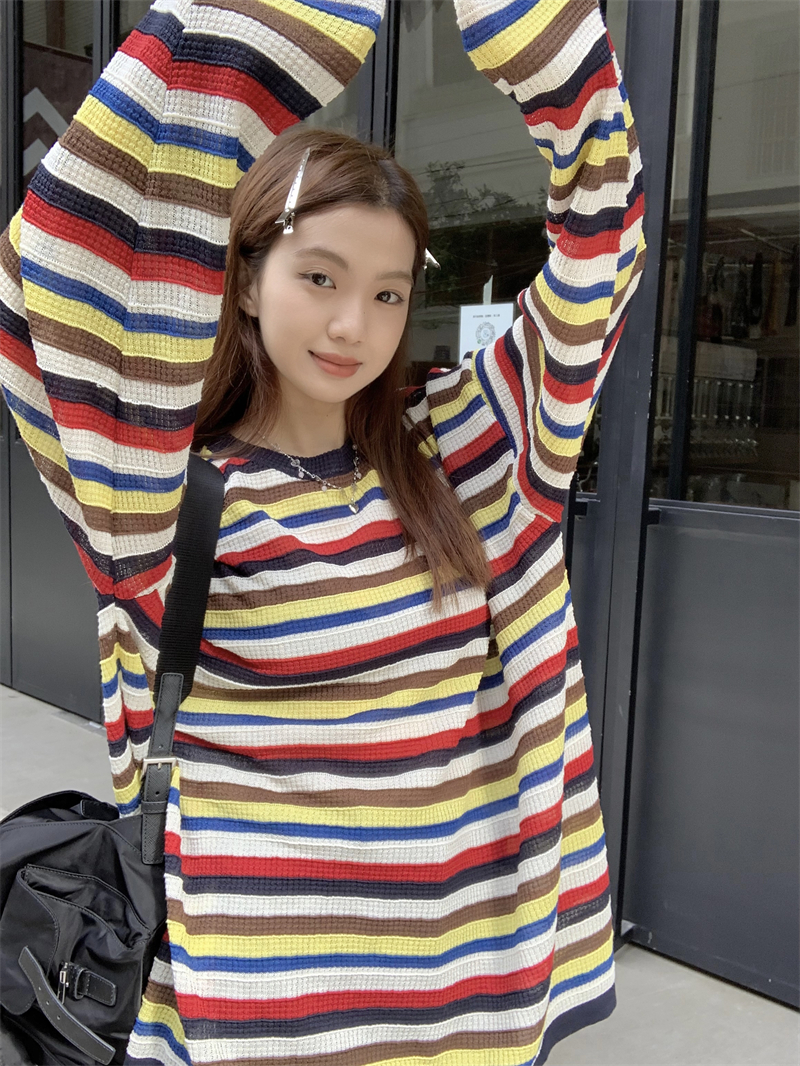 Colors rainbow loose tops stripe knitted pure sweater