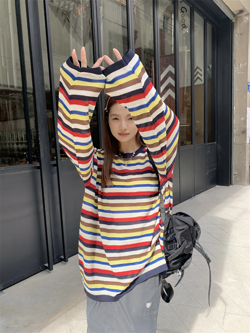Colors rainbow loose tops stripe knitted pure sweater