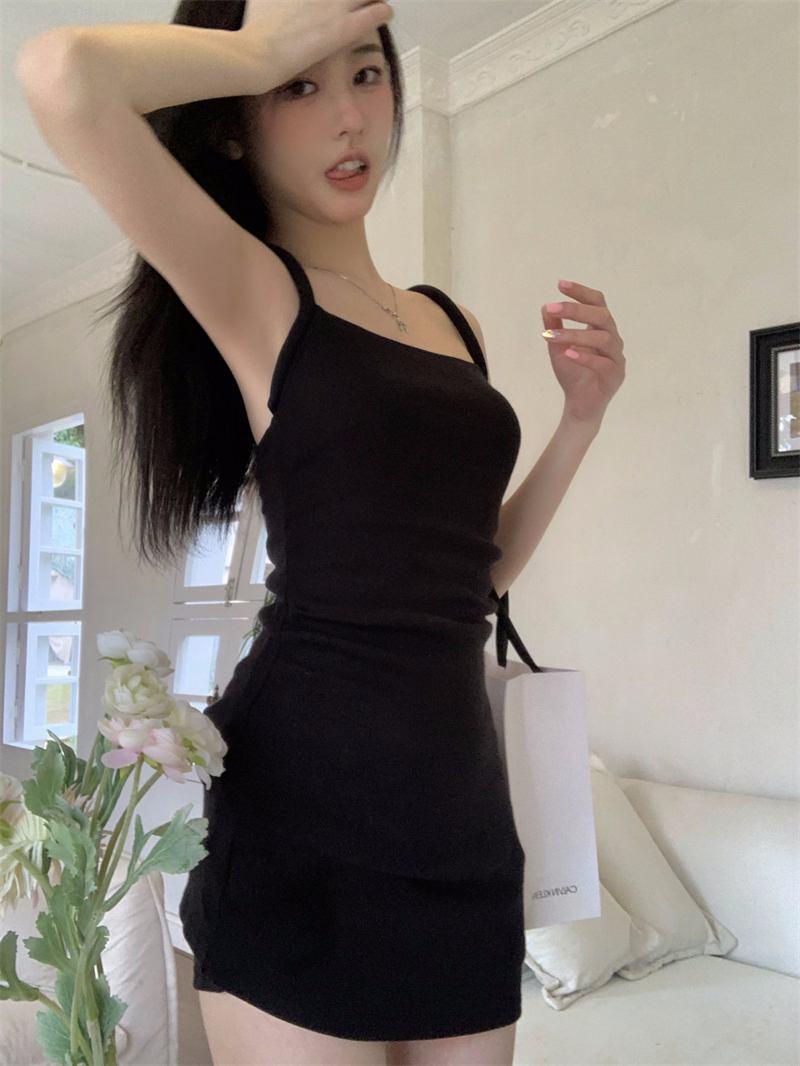 Pinched waist knitted sexy slim sling tight dress