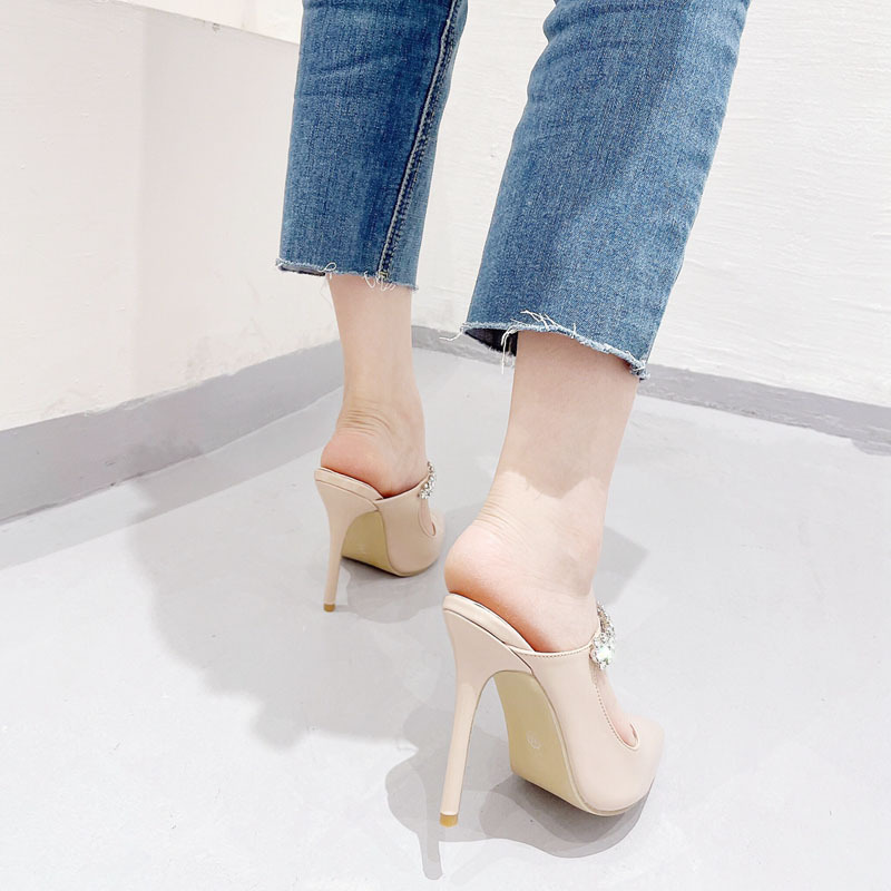 Pointed show high shoes nude color slippers for women