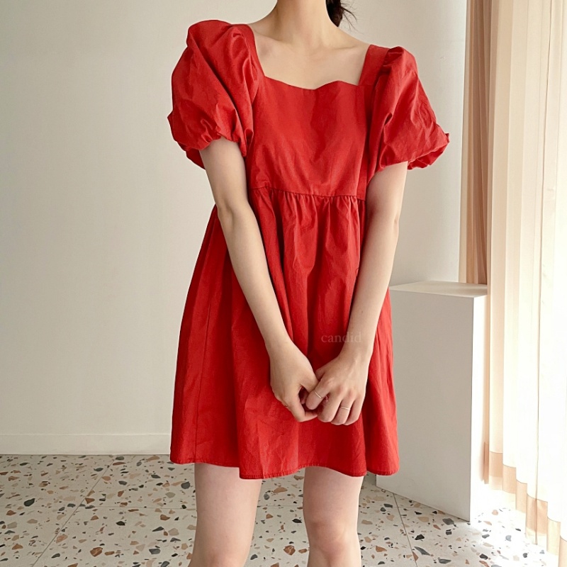 Korean style puff sleeve temperament dress
