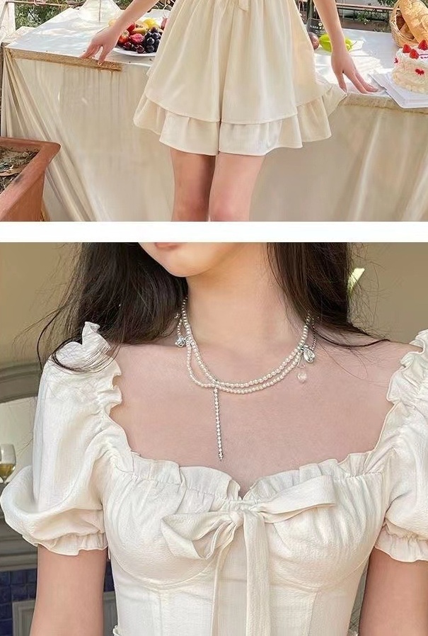 Summer beautiful pure dress maiden puff sleeve T-back