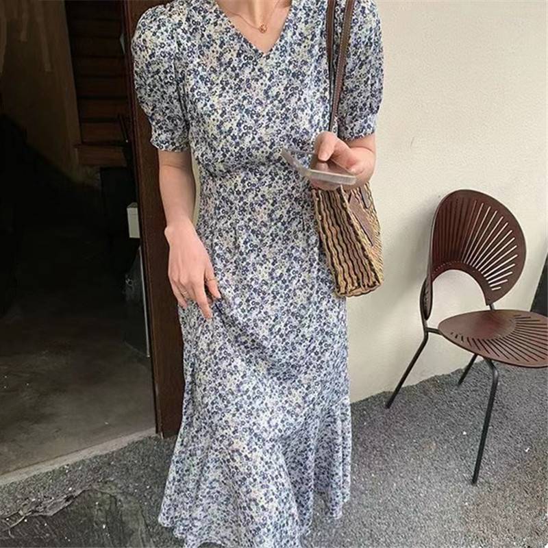 France style mermaid long floral dress for women