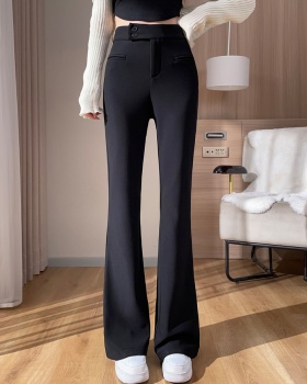 Micro speaker slim high waist pants black Casual suit pants
