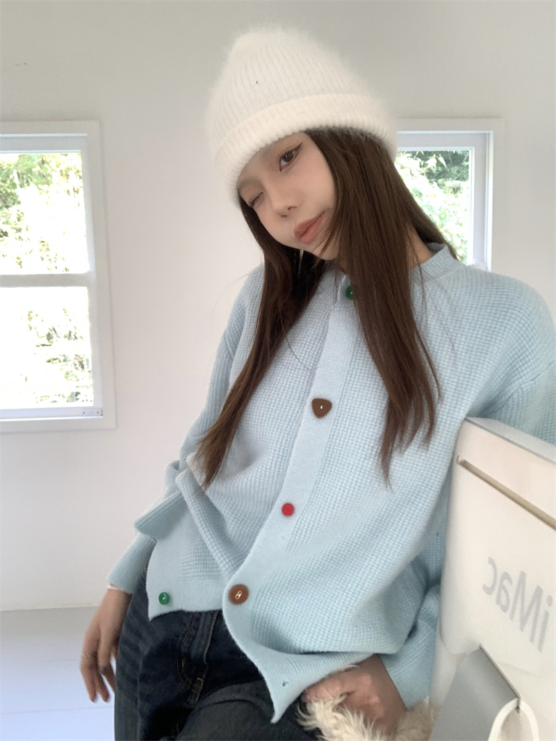 Colors buckle cardigan knitted coat