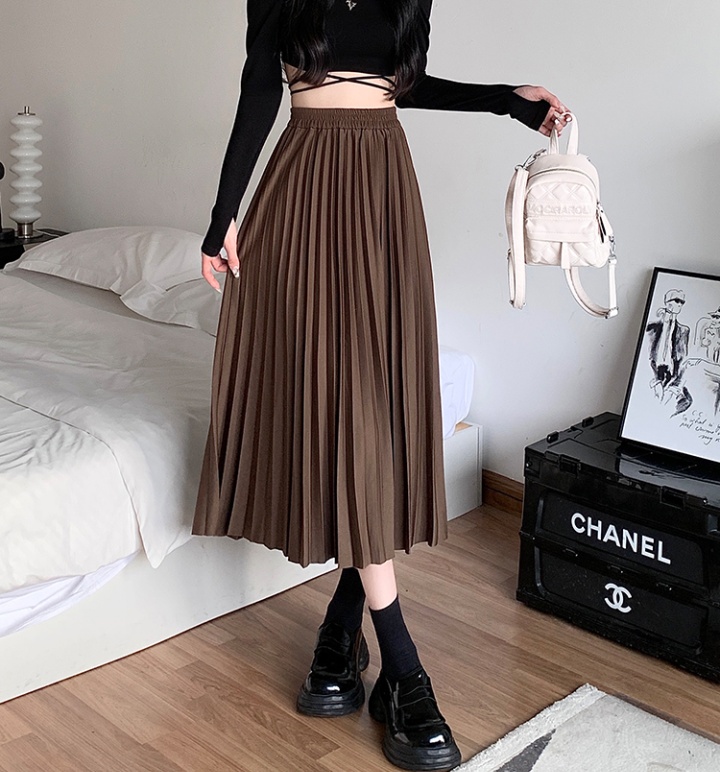 Pleated temperament high waist long spring skirt for women