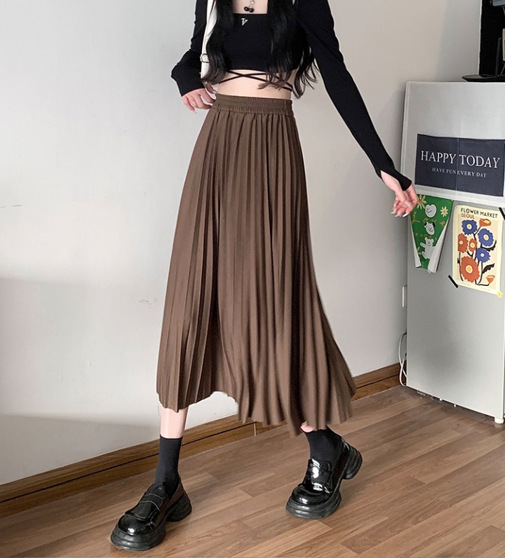 Pleated temperament high waist long spring skirt for women