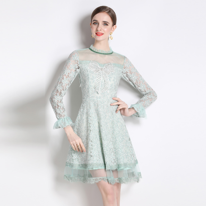 Lace dress long sleeve lady dress for women