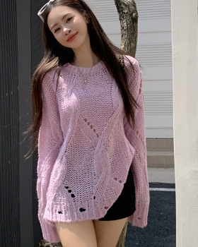 Lavender loose hollow sweater purple thin tops for women