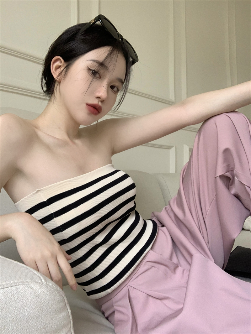 Slim all-match classic stripe Korean style tops