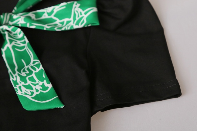 Bow streamer tops all-match green T-shirt for women
