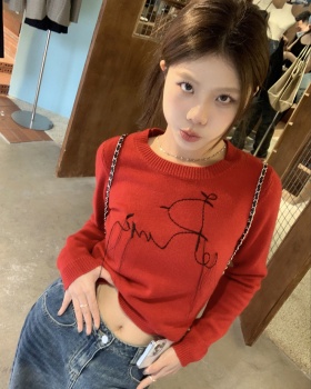Embroidery pullover short sweater for women