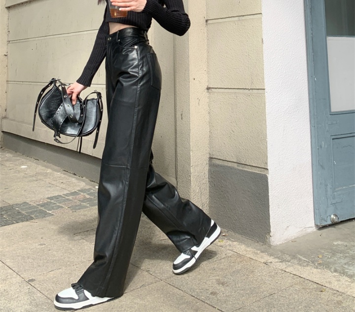 Slim all-match leather pants loose high waist casual pants