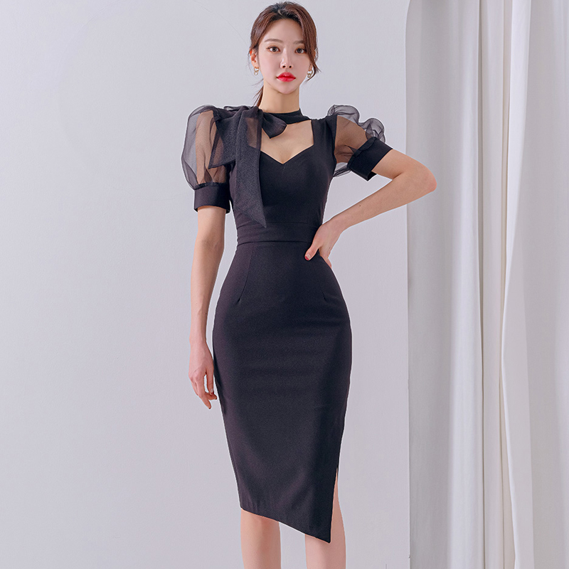 Korean style package hip slim frenum dress