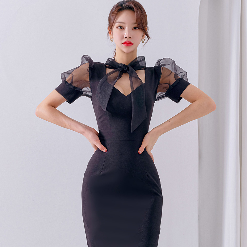Korean style package hip slim frenum dress