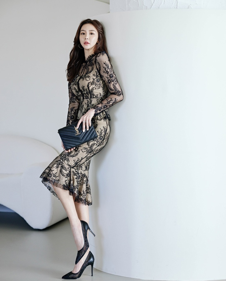 Lace package hip tops slim skirt 2pcs set for women