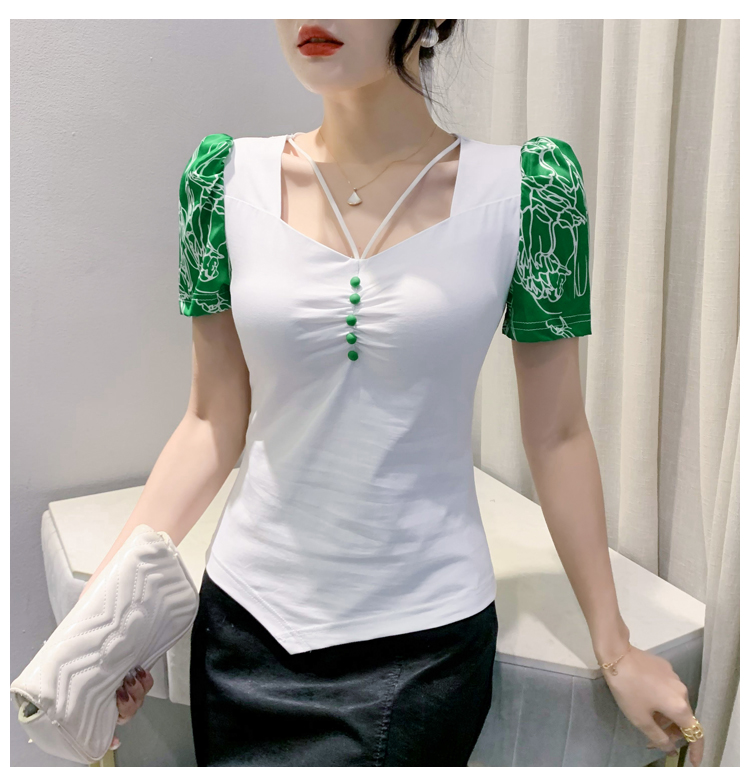 Short sleeve printing T-shirt green tops for women