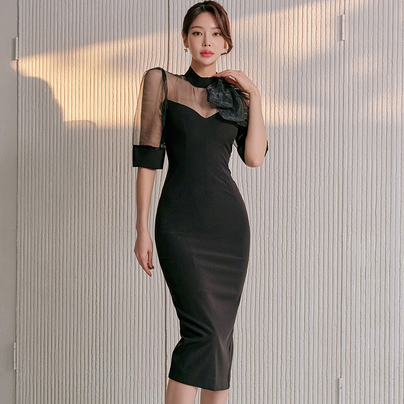 Korean style splice summer bow temperament dress for women