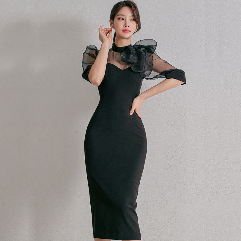 Korean style splice summer bow temperament dress for women