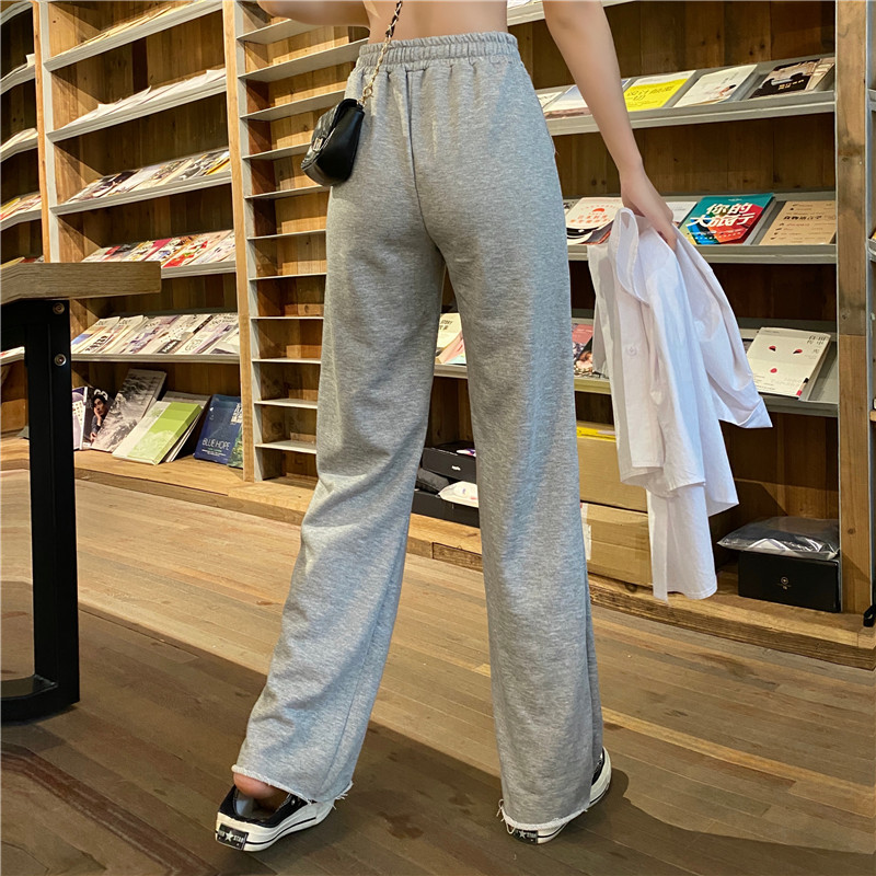 Straight pants holes Casual loose wide leg pants for women