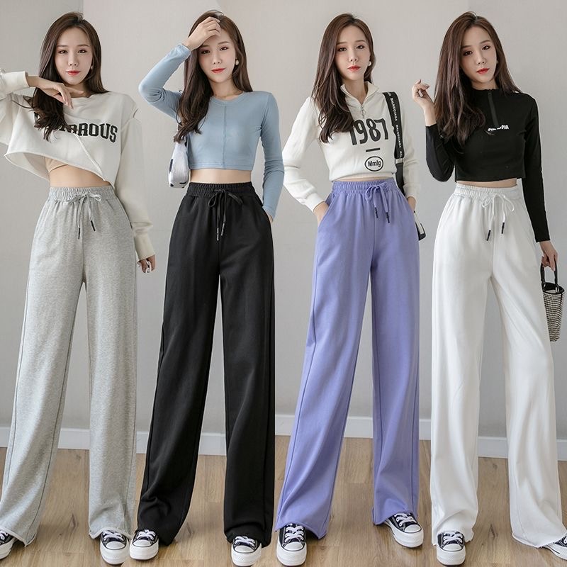 Korean style cotton Casual wide leg pants for women