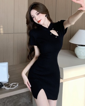 Black slim sexy dress fashion split T-back for women