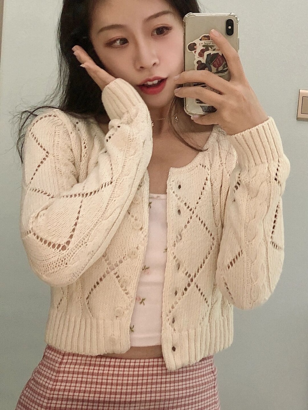 Breasted short sweater spring and autumn hollow coat