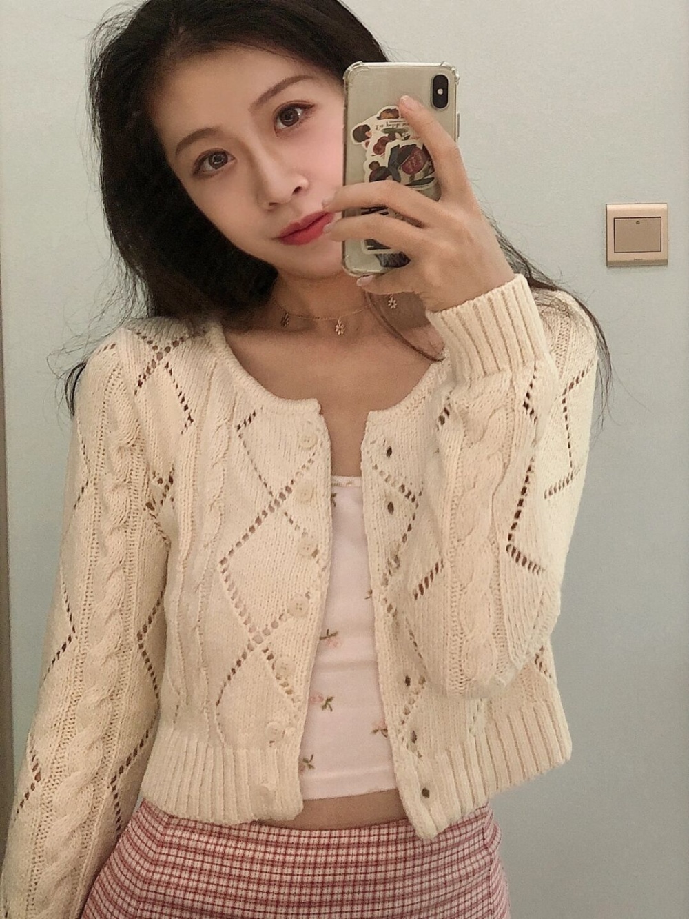 Breasted short sweater spring and autumn hollow coat