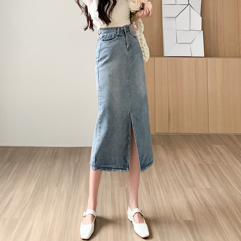Denim high waist long Casual skirt for women